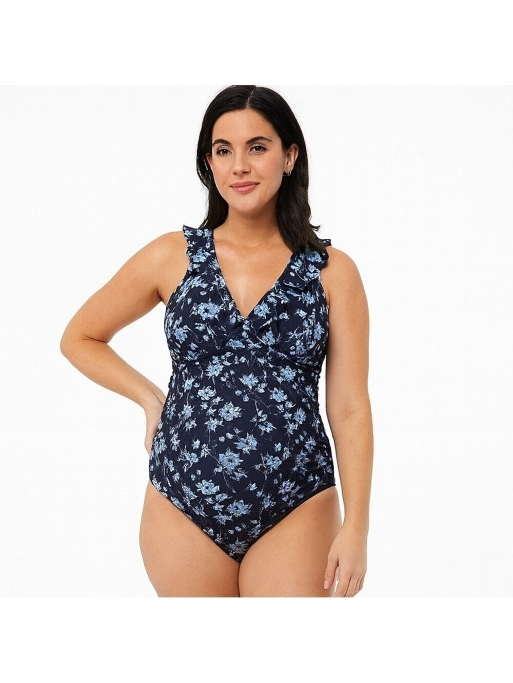 A Pea in the Pod Navy Floral One Piece Swimsuit - Picture 2 of 10